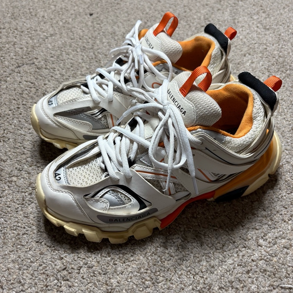 Balenciaga Cream and Orange Athletic Shoes